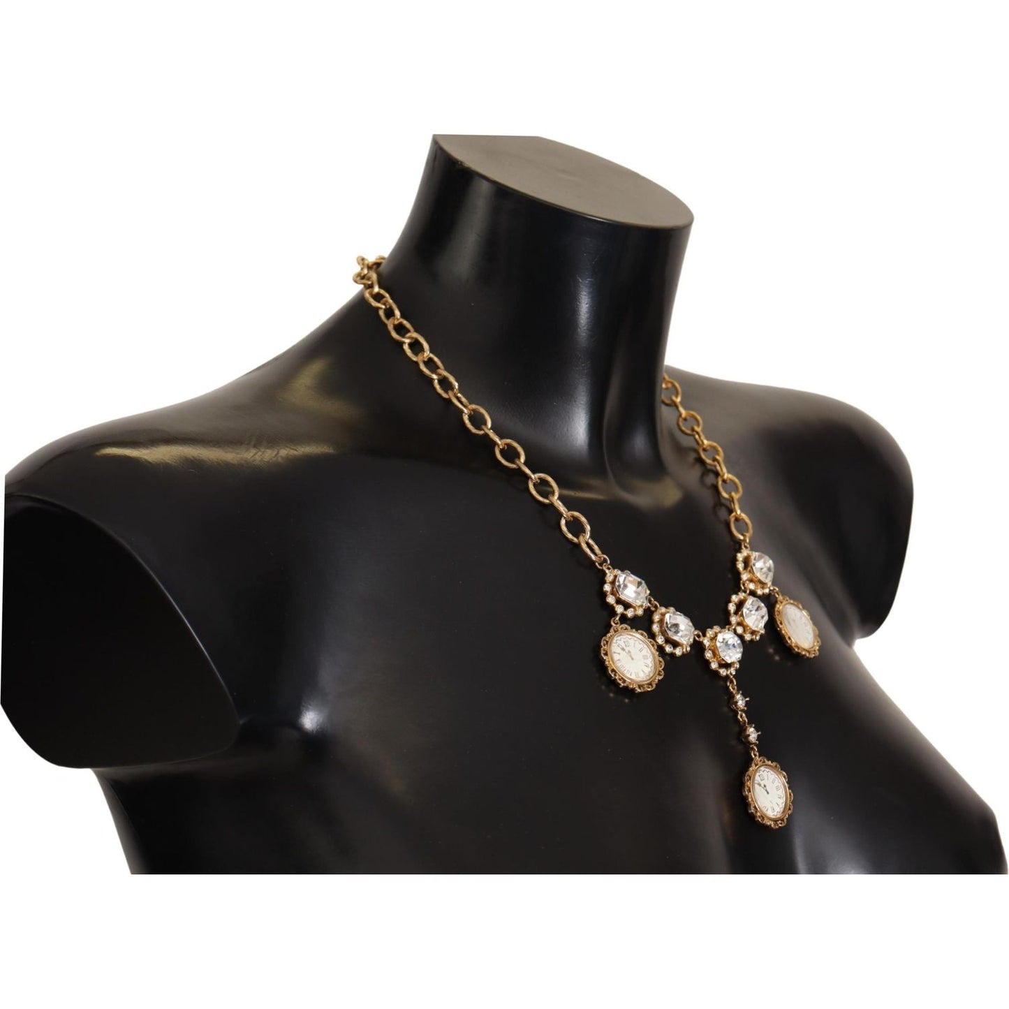 Dolce & Gabbana Gold Clock Statement Crystal Chain Necklace Necklace