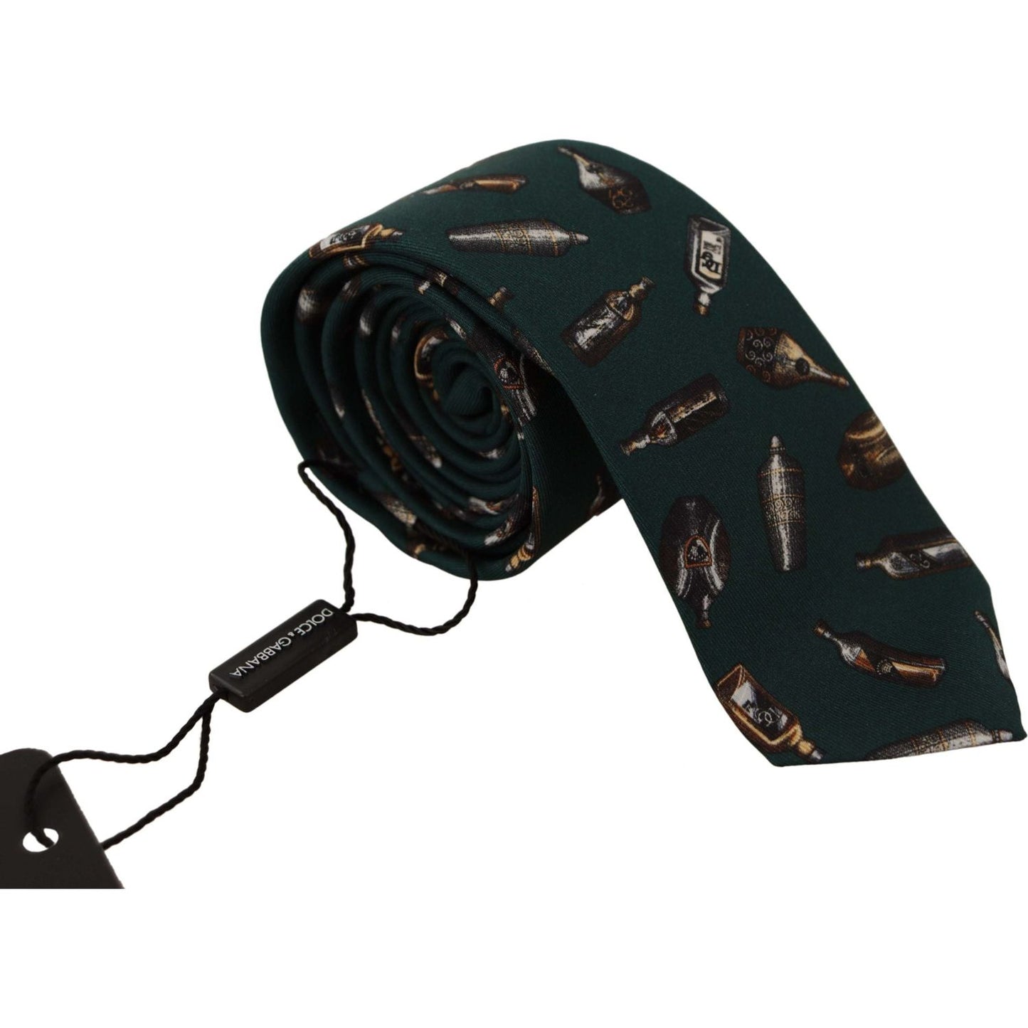 Dolce & Gabbana Black Bottle Fantasy Print Silk Adjustable Accessory Tie