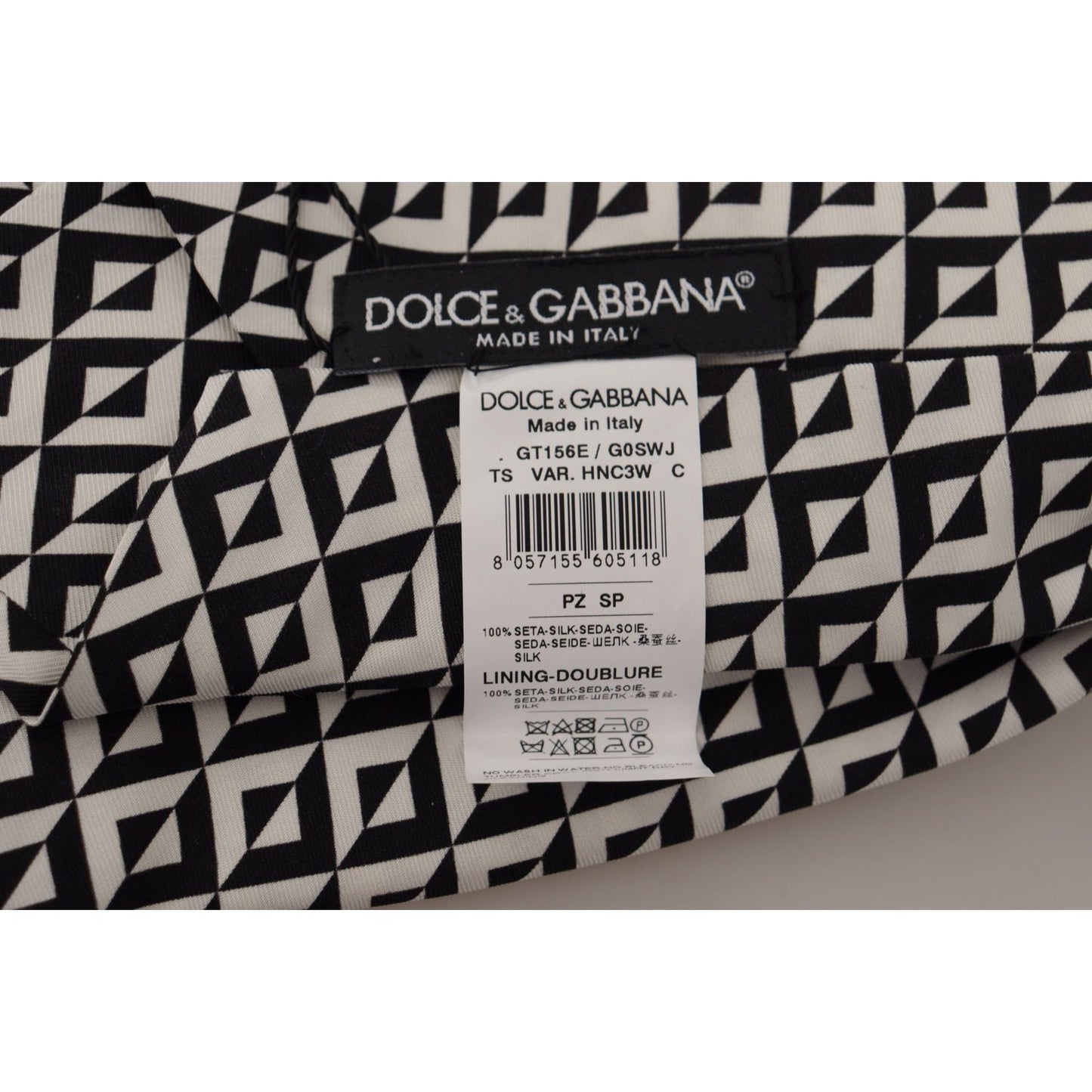 Dolce & Gabbana Black White Geometric 100% Silk Adjustable Accessory Tie