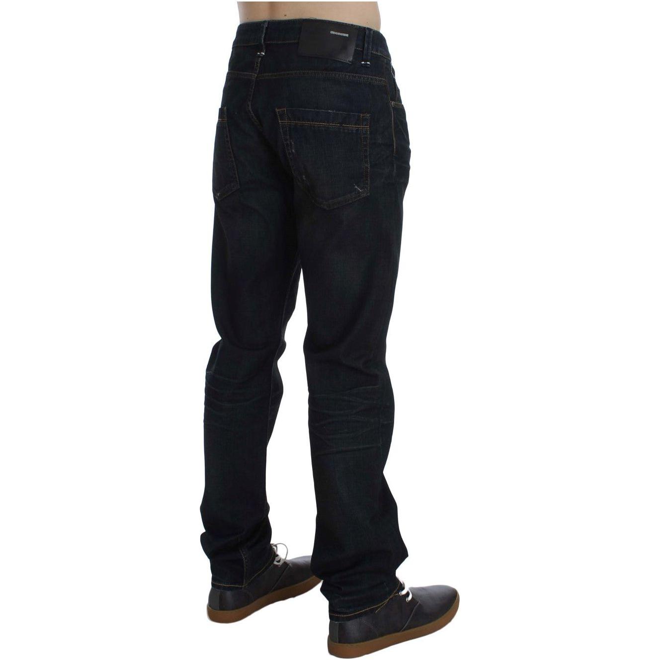 Acht Blue Wash Cotton Denim Straight Fit Jeans