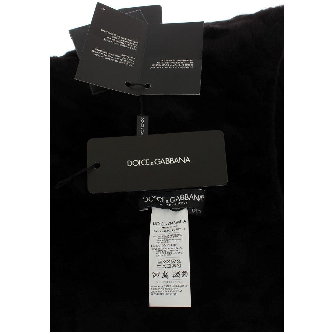 Dolce & Gabbana Black Weasel Fur Crochet Hood Scarf Hat Hood Scarf
