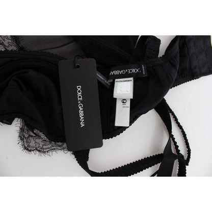 Dolce & Gabbana Black Silk Floral Lace Lingerie Top