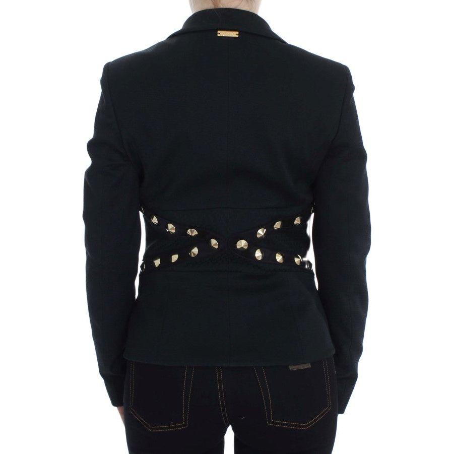 Exte Black Cotton Stretch Gold Studded Blazer Jacket Blazer Jacket