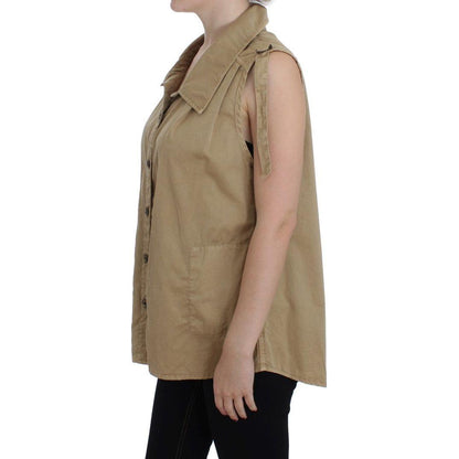 PLEIN SUD Beige Cotton Sleeveless Shirt