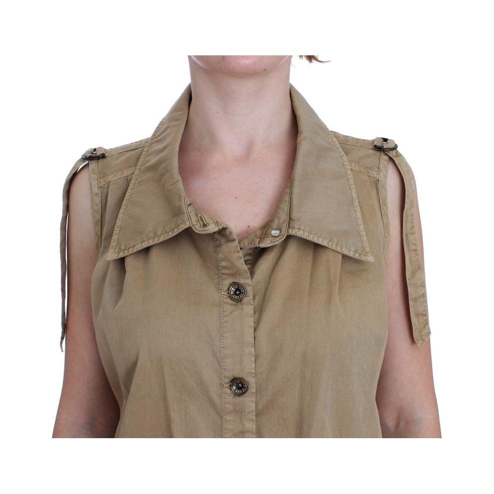 PLEIN SUD Beige Cotton Sleeveless Shirt