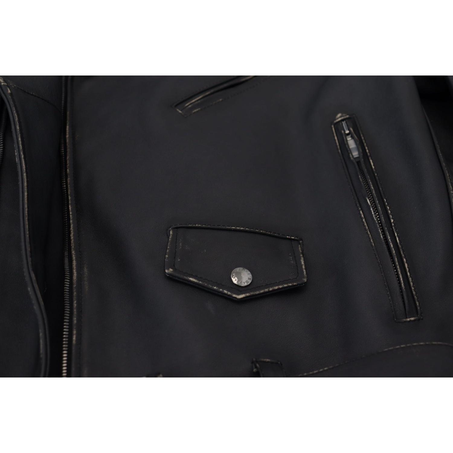 Dolce & Gabbana Black Leather Biker Coat Zipper Jacket