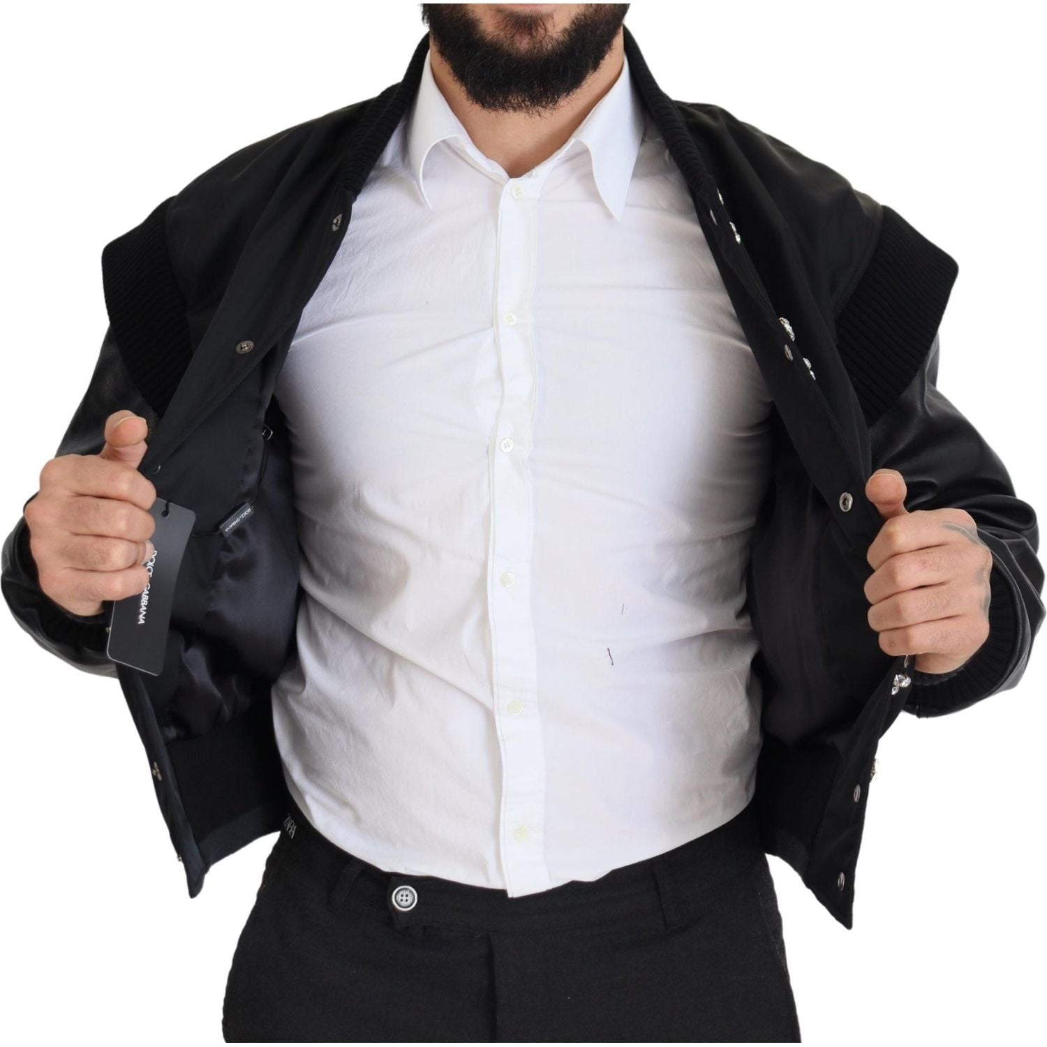 Dolce & Gabbana Black Nylon Crystals Coat Buttons Jacket