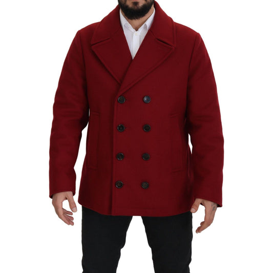 Dolce & Gabbana Elegant Red Double Breasted Wool Jacket Dolce & Gabbana Dark Red