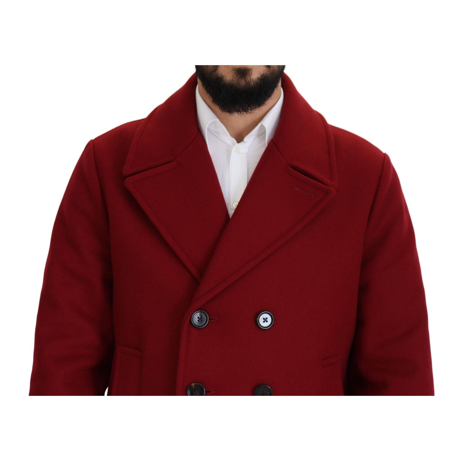 Dolce & Gabbana Red Wool Double Breasted Coat Jacket