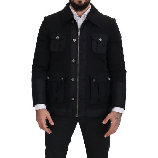Dolce & Gabbana Elegant Full Zip Black Wool Blend Jacket Dolce & Gabbana Black