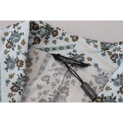 Dolce & Gabbana Blue Floral Cotton Robe Coat Jacket