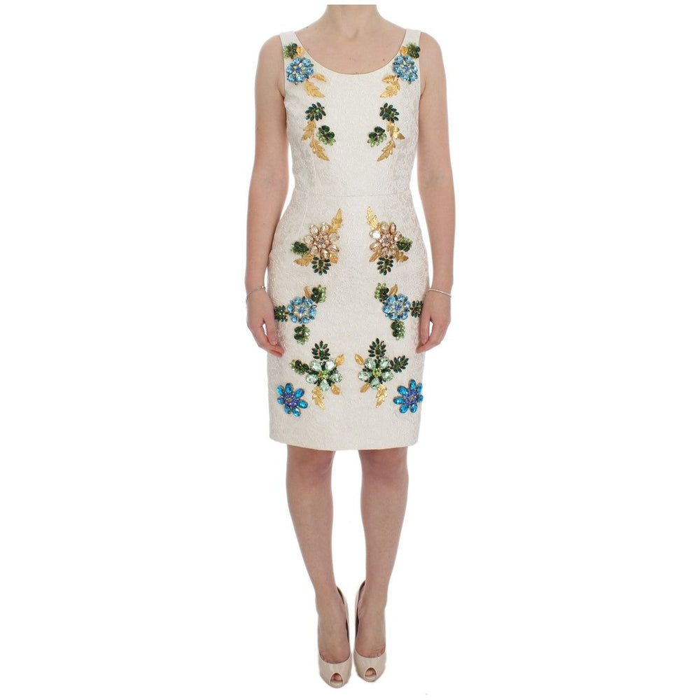 Dolce & Gabbana White Brocade Crystal Sheath Dress DRE10042-40