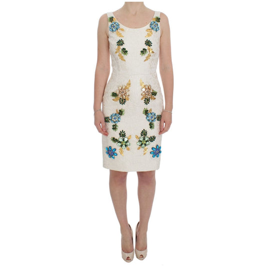 Dolce & Gabbana White Brocade Crystal Sheath Dress DRE10042-40