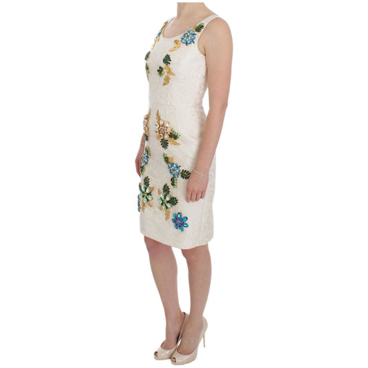 Dolce & Gabbana White Brocade Crystal Sheath Dress DRE10042-40