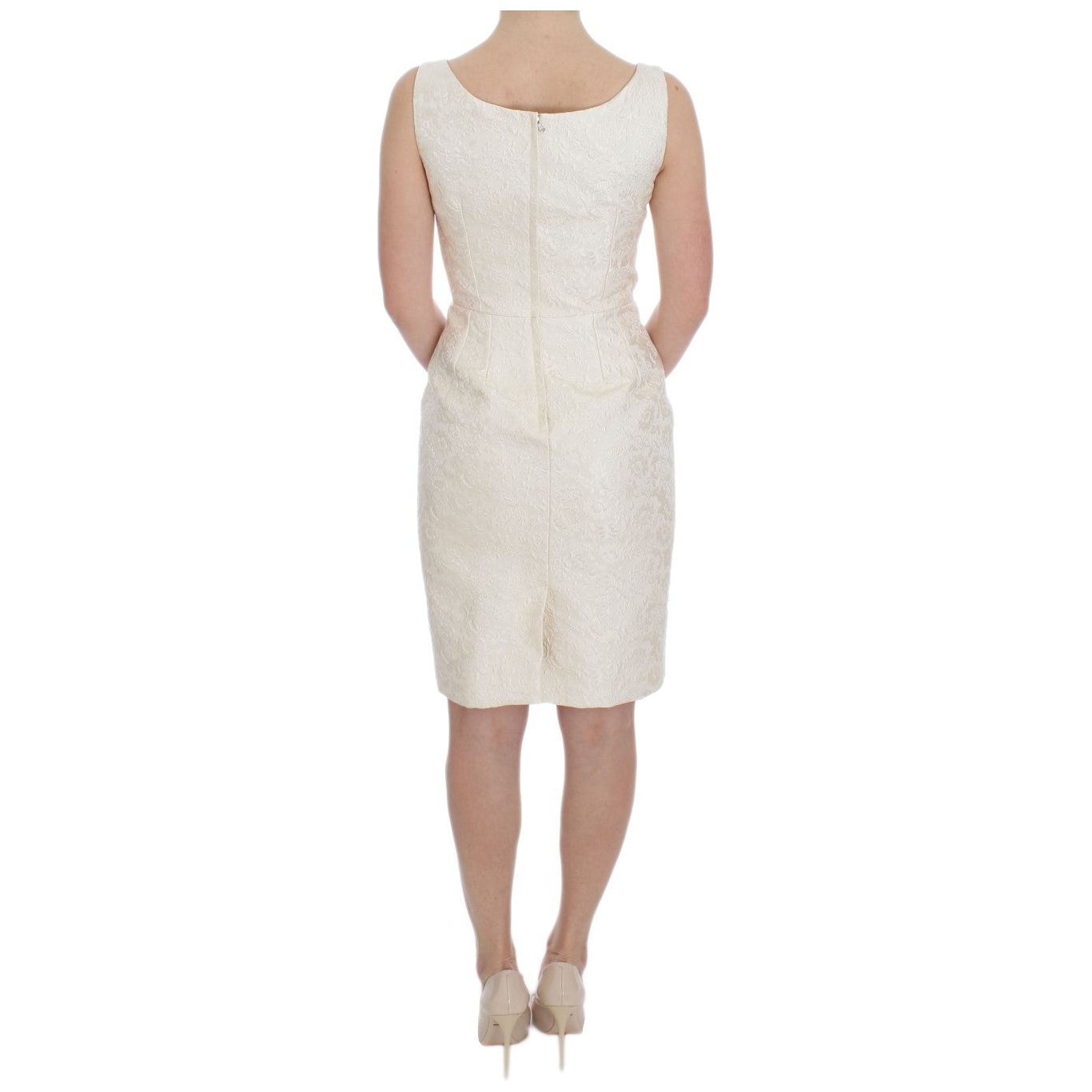 Dolce & Gabbana White Brocade Crystal Sheath Dress DRE10042-40