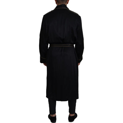Dolce & Gabbana Black 100% Silk Robe Coat Wrap Jacket