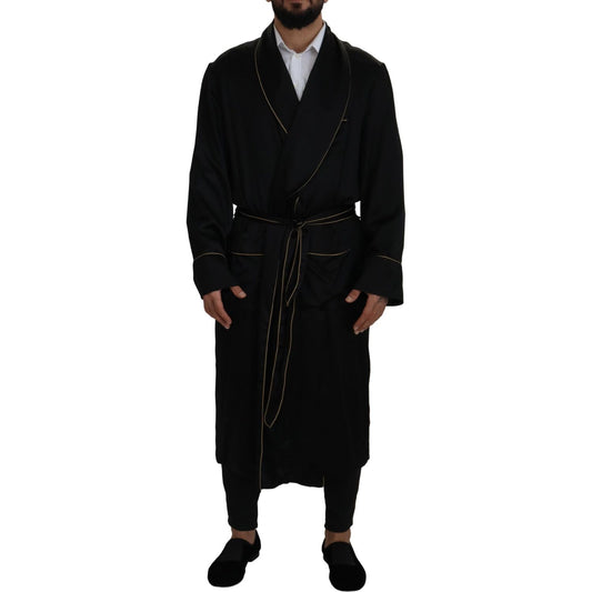 Dolce & Gabbana Elegant Black Silk Long Robe Coat Dolce & Gabbana Black