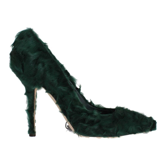 Dolce & Gabbana Elegant Green Xiangao Fur Leather Pumps Dolce & Gabbana Black
