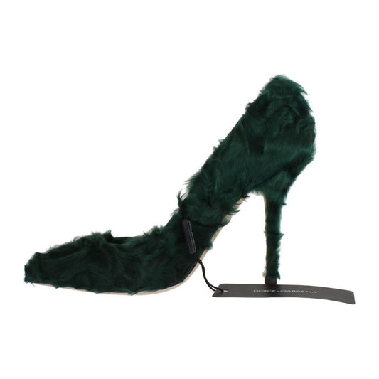 Dolce & Gabbana Elegant Green Xiangao Fur Leather Pumps Dolce & Gabbana Black