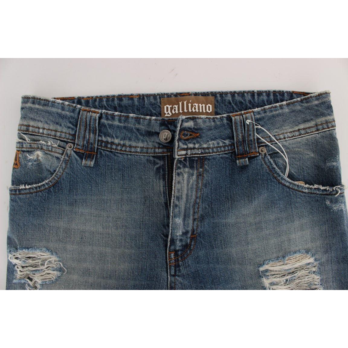 John Galliano Blue Wash Cotton Boyfriend Fit Cropped Jeans