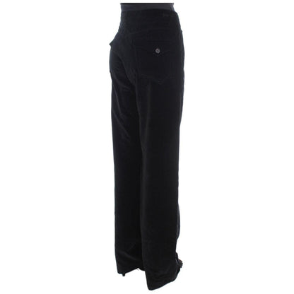 Ermanno Scervino Black Velvet Cotton Straight Legs Pants Jeans & Pants