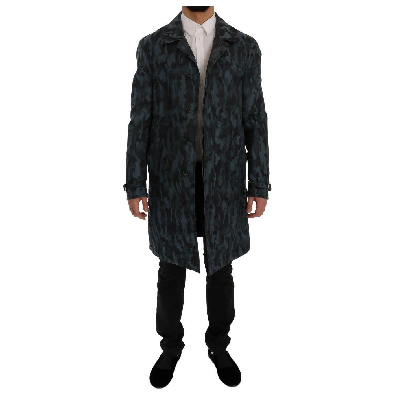 Dolce & Gabbana Blue Camouflage Trench Trench Coats & Jackets
