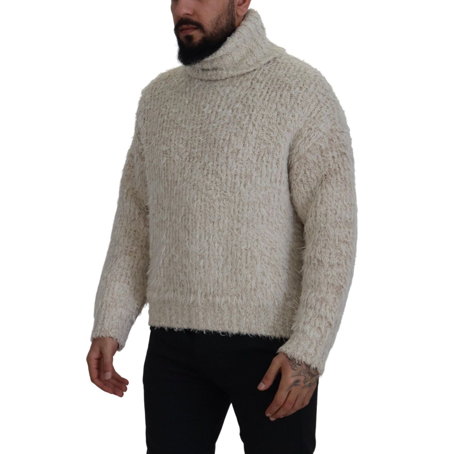 Dolce & Gabbana Cream Wool Knit Turtleneck Pullover Sweater