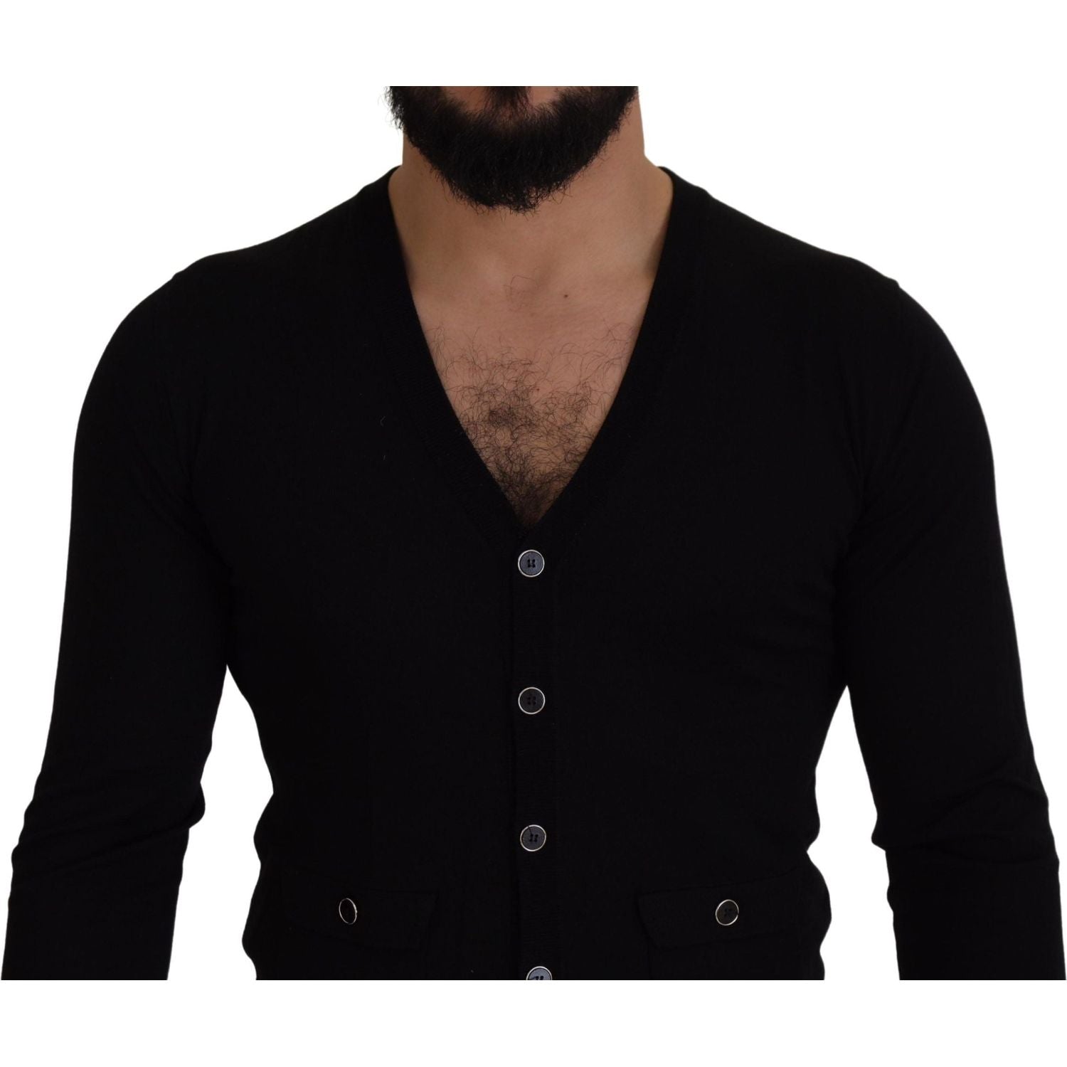 Dolce & Gabbana Black Wool Button Down Cardigan Sweater