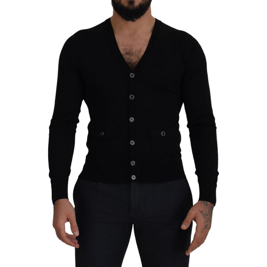 Dolce & Gabbana Elegant Wool Buttoned Black Cardigan Dolce & Gabbana Black