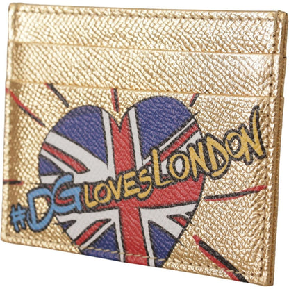 Dolce & Gabbana Gold Leather #DGLovesLondon Women Cardholder Case Wallet