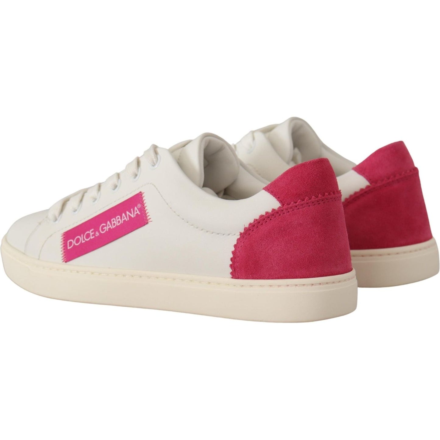 Dolce & Gabbana White Pink Leather Low Top Sneakers Womens Shoes