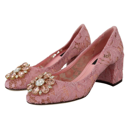 Dolce & Gabbana Pink Taormina Lace Crystal Pumps Pastel Shoes