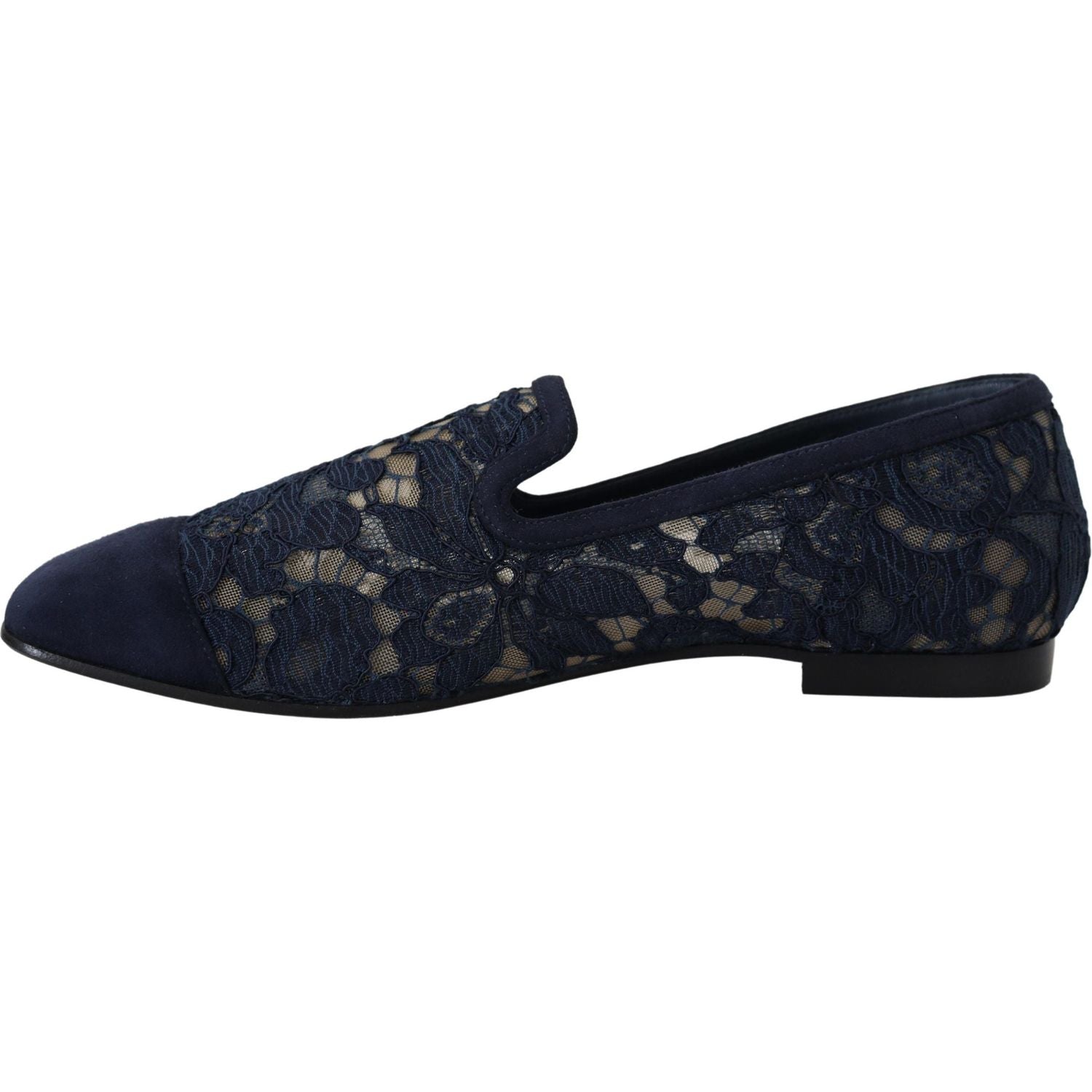 Dolce & Gabbana Blue Floral Lace Slip Ons Loafers Flats Shoes