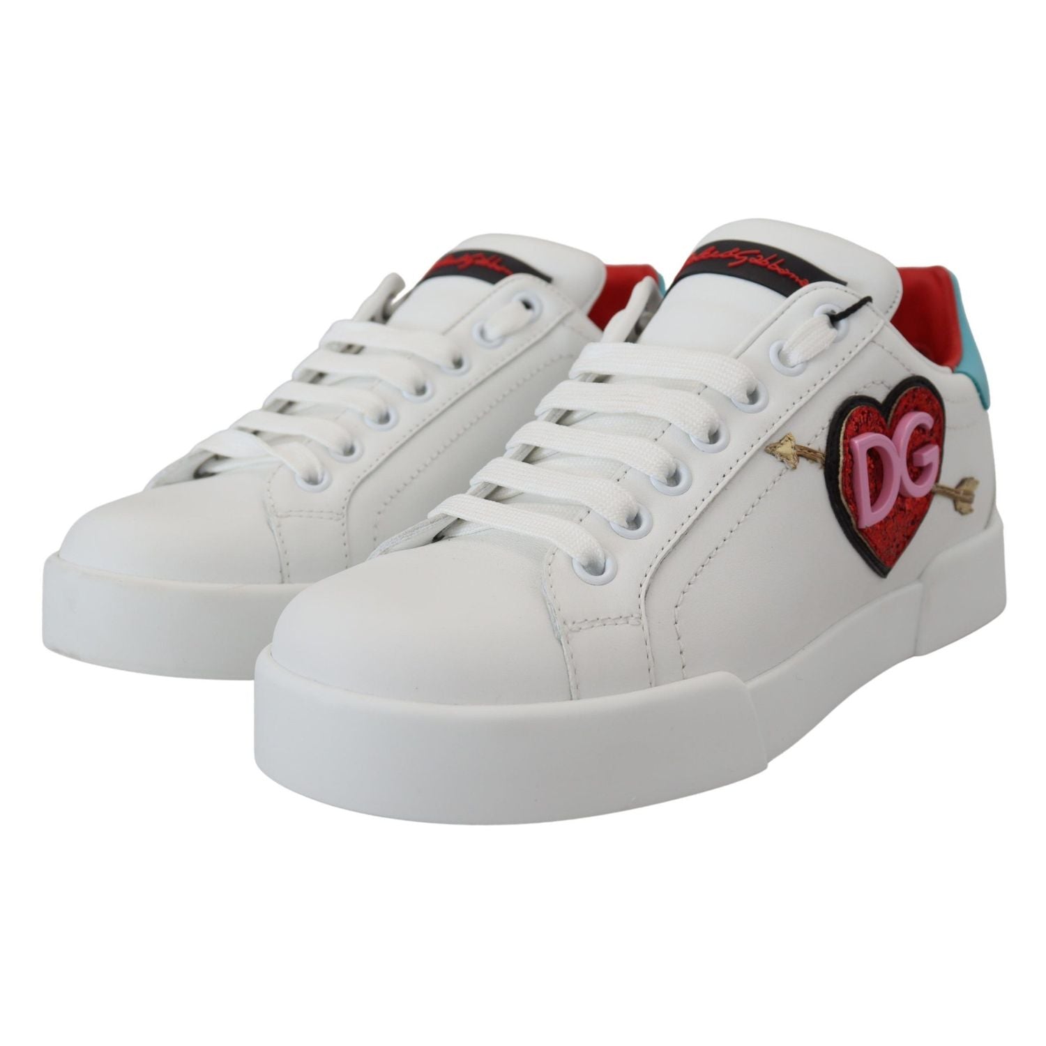 Dolce & Gabbana White Leather Sneaker Portofino Logo Heart Shoes