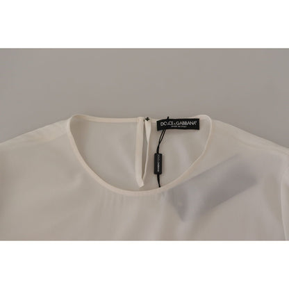 Dolce & Gabbana White Silk DG Logo Embroidered Long Sleeves Blouse