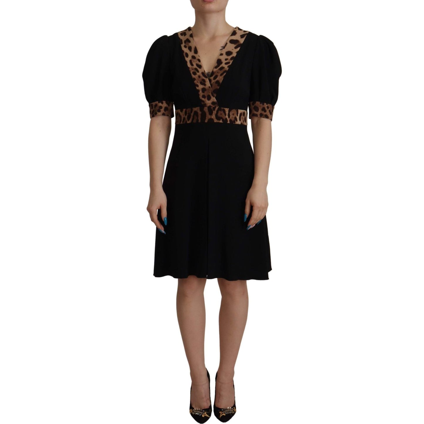 Dolce & Gabbana Black Leopard A-line Knee Length Dress