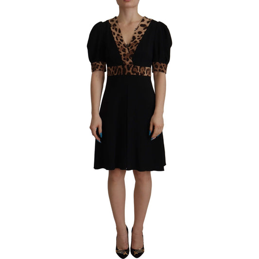 Dolce & Gabbana Elegant Black V-Neck A-Line Dress Dolce & Gabbana Black