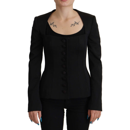 Dolce & Gabbana Sleek Black Snap Jacket with Silk Lining Dolce & Gabbana Black