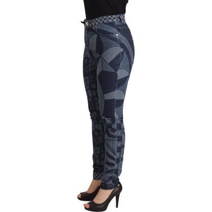 Dolce & Gabbana Blue Floral High Waist Skinny Denim Jeans
