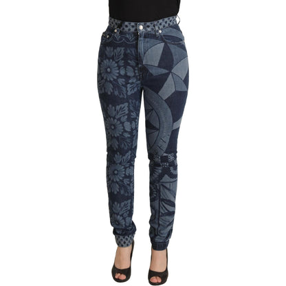 Dolce & Gabbana Blue Floral High Waist Skinny Denim Jeans