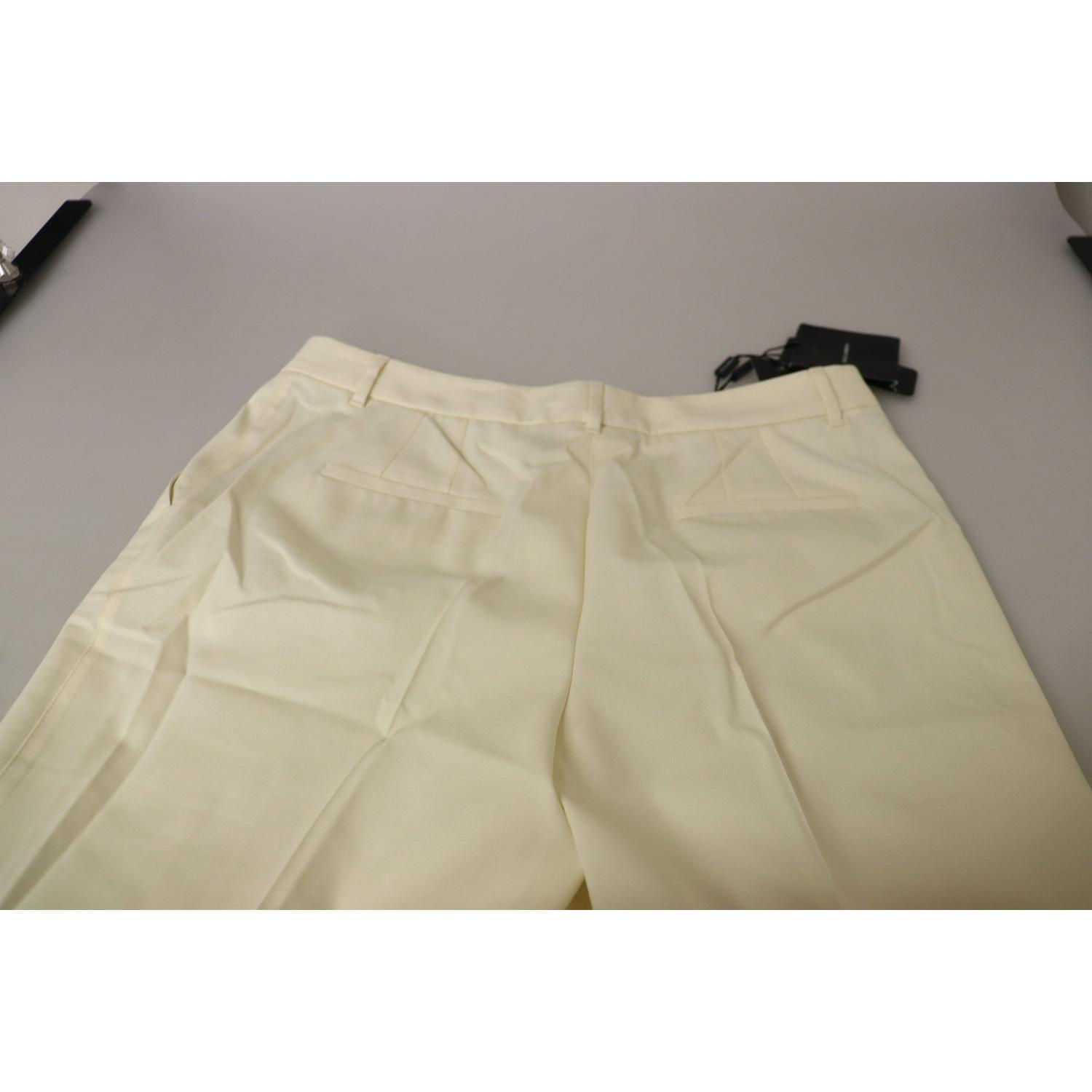 Dolce & Gabbana Ivory High Waist Cropped Folded Hem Trousers Pants