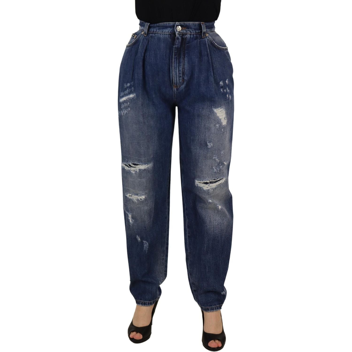 Dolce & Gabbana Blue Washed High Waist Loose Fit Pants