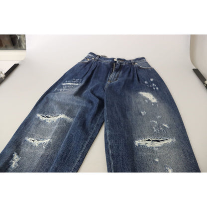 Dolce & Gabbana Blue Washed High Waist Loose Fit Pants