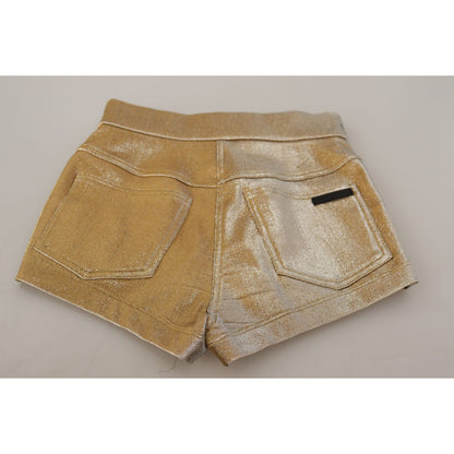 Dolce & Gabbana Gold Cotton Blend Glittered Hot Shorts