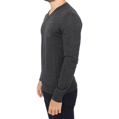 Ermanno Scervino Gray Wool Blend V-neck Pullover Sweater