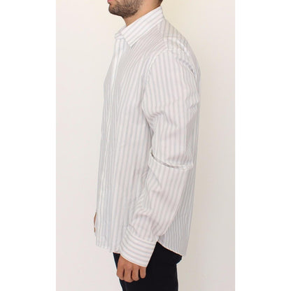 Ermanno Scervino White Black Striped Regular Fit Casual Shirt