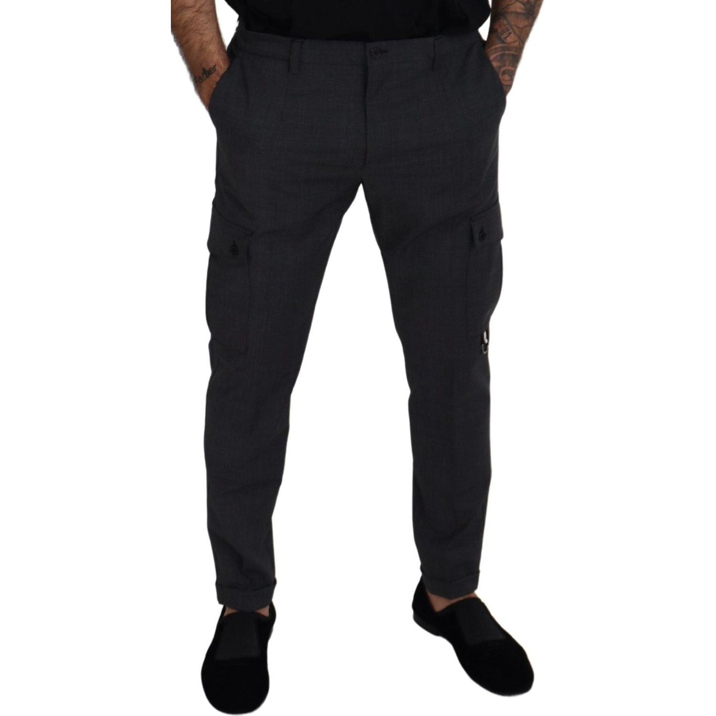 Dolce & Gabbana Gray Checked Cargo Trousers Stretch Pants