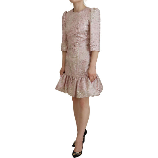 Dolce & Gabbana Elegant Pink Jacquard Midi Sheath Dress WOMAN DRESSES Dolce & Gabbana Rosy Brown
