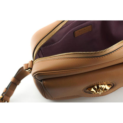 Versace Elegant Brown Leather Camera Case Shoulder Bag Crossbody Bag