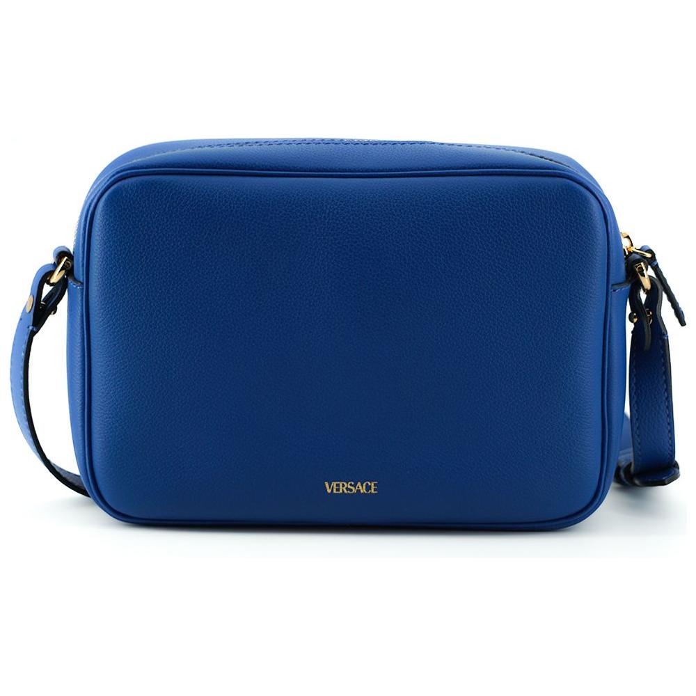 Versace Elegant Blue Calf Leather Camera Case Bag